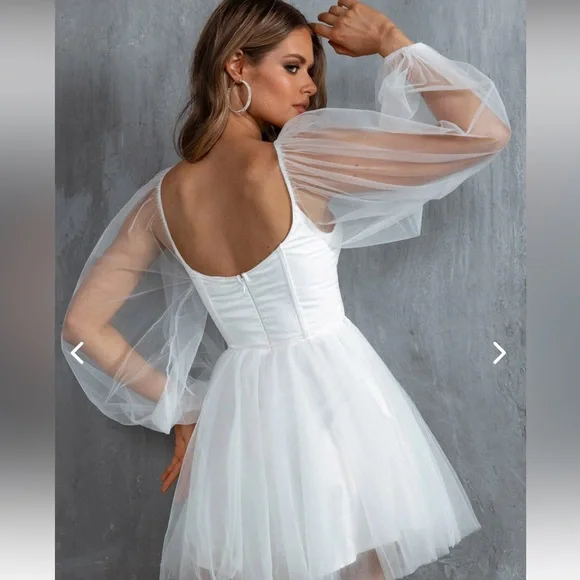 FAIRYTALE DREAM SHEER SLEEVE MINI DRESS WHITE - Picture 3 of 6